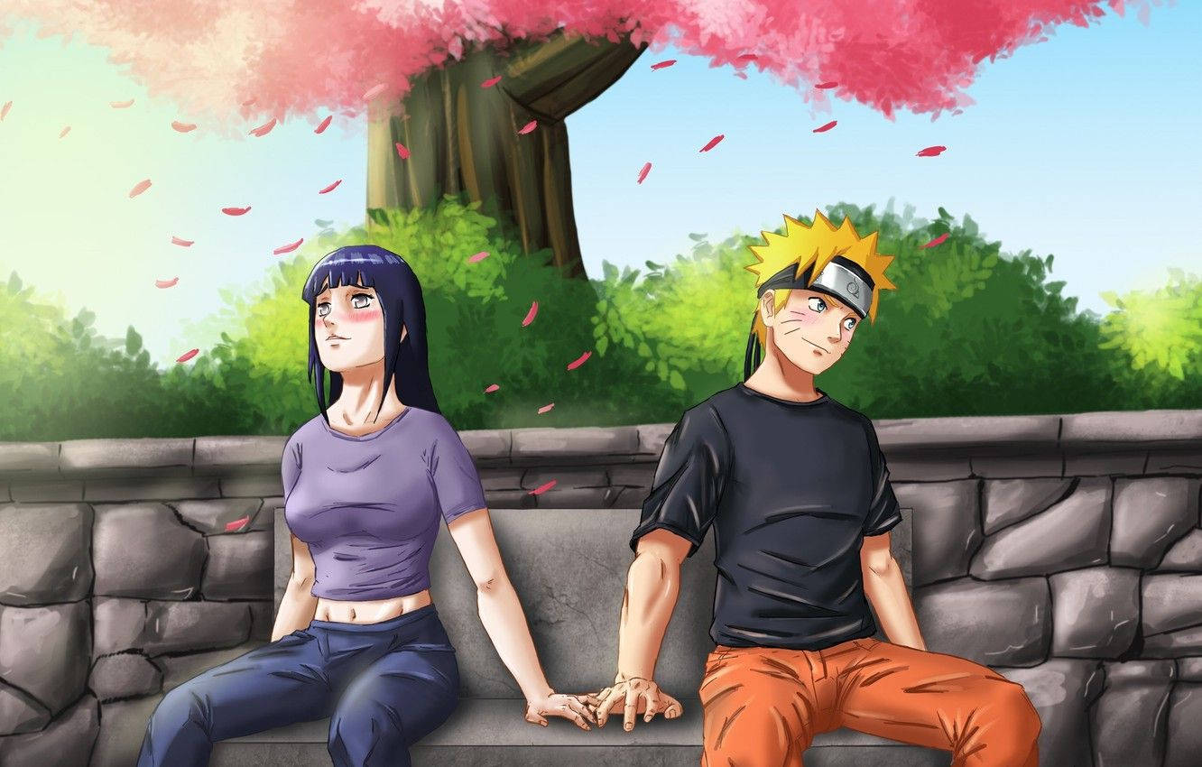 Live Naruto And Hinata Under Cherry Blossoms Background