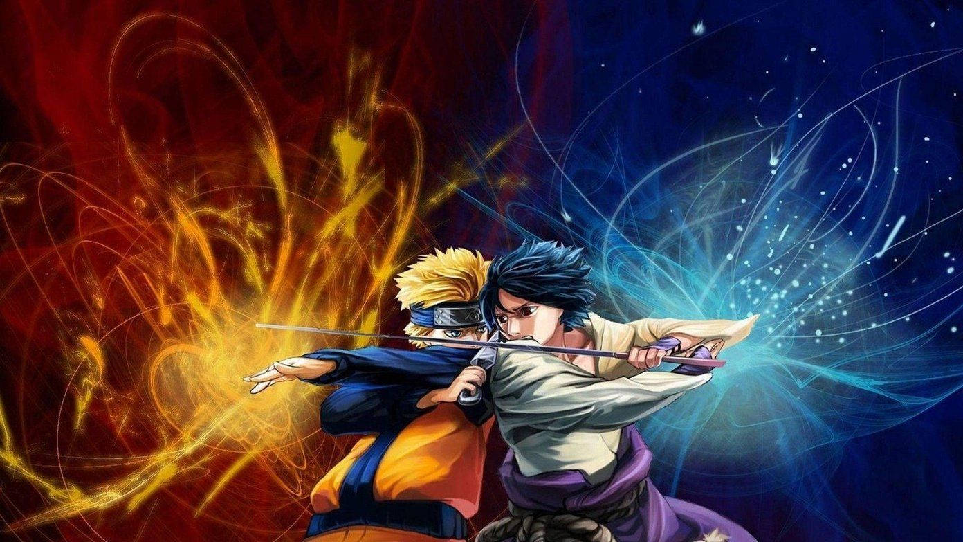 Live Naruto Sasuke Orange And Blue Background