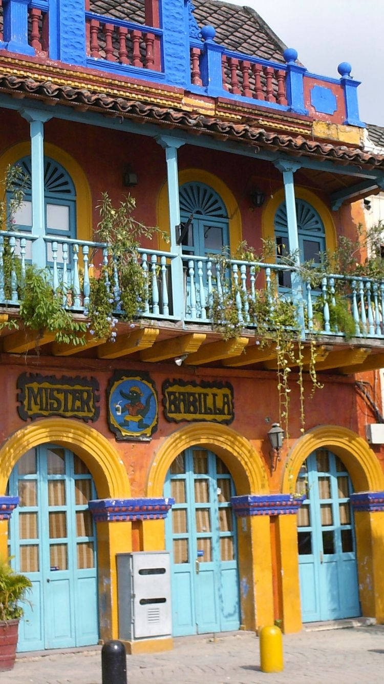 Lively Colors Of A Local Bar In Cartagena, Colombia Background