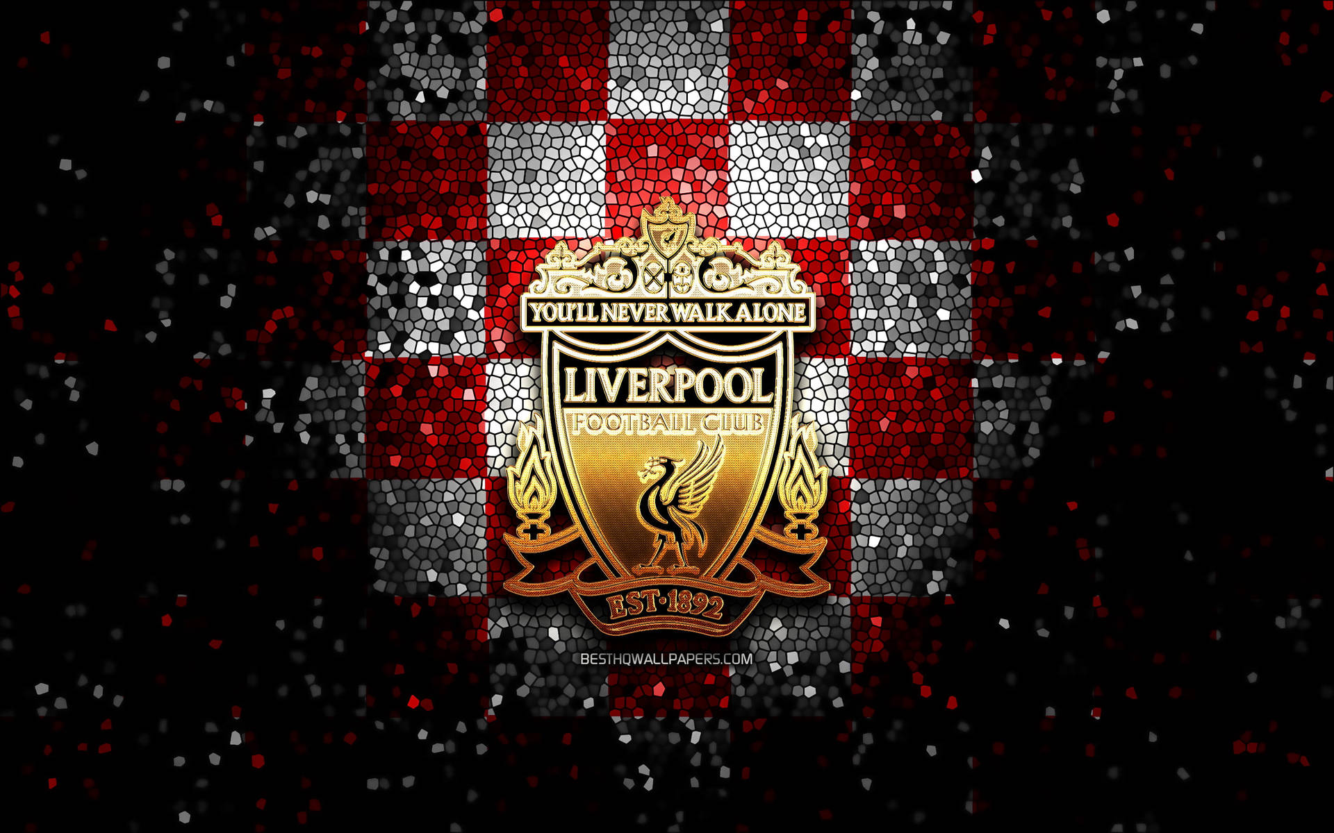 Liverpool 4k Logo On Red And White Checkered Background