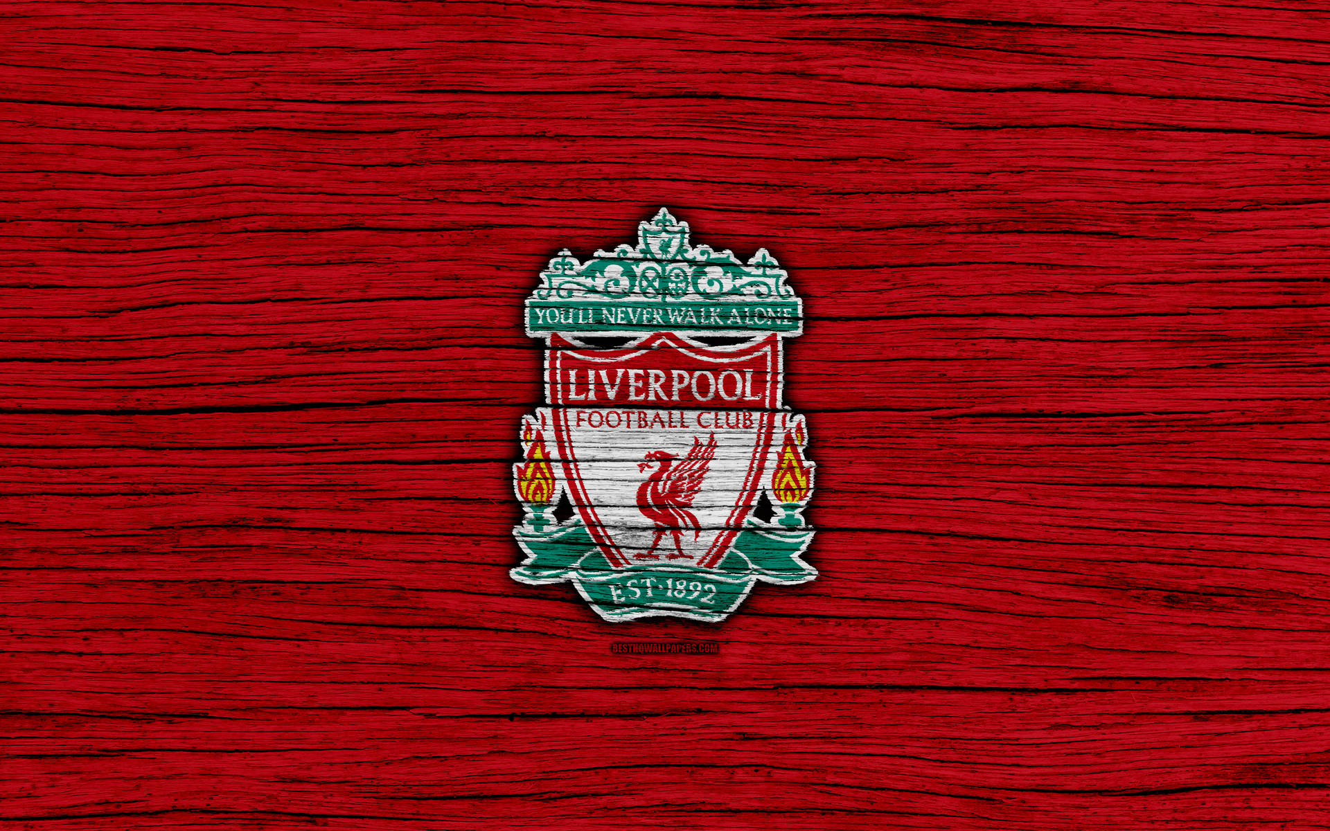 Liverpool 4k Logo On Wood Grain Background