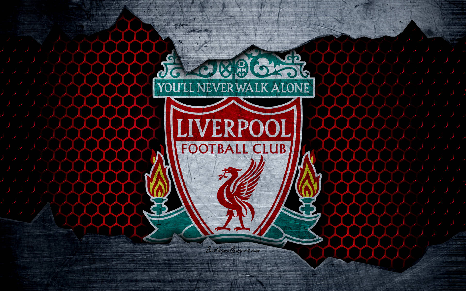 Liverpool 4k Logo Peeking Through Smashed Wall Background