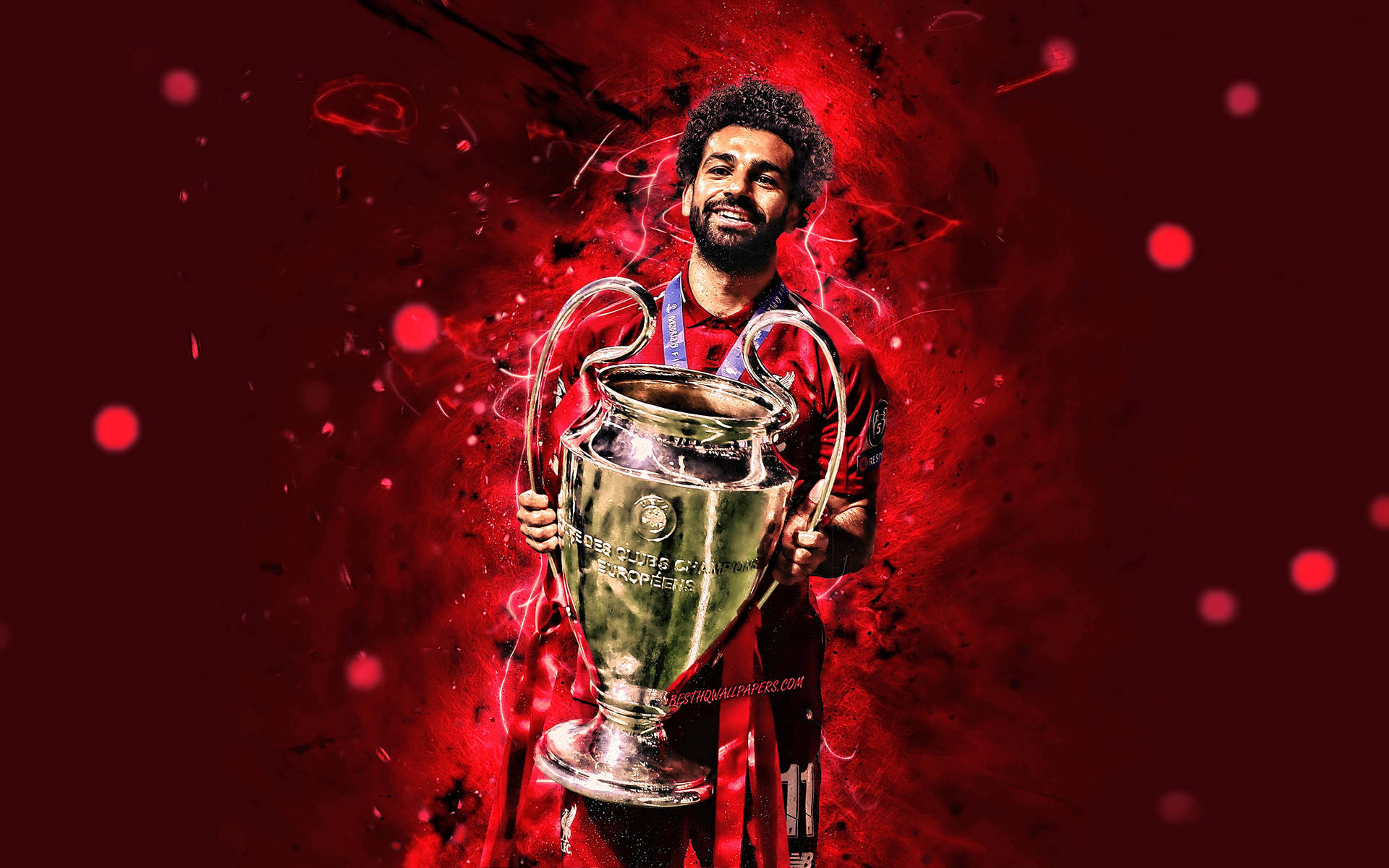 Liverpool 4k Salah Holding Trophy Background