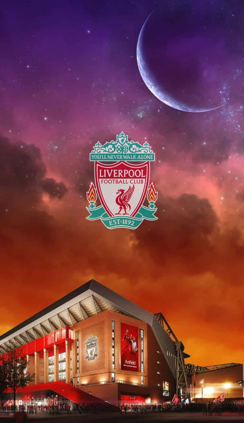 Liverpool Fc Stadium At Night With The Moon And Stars Background