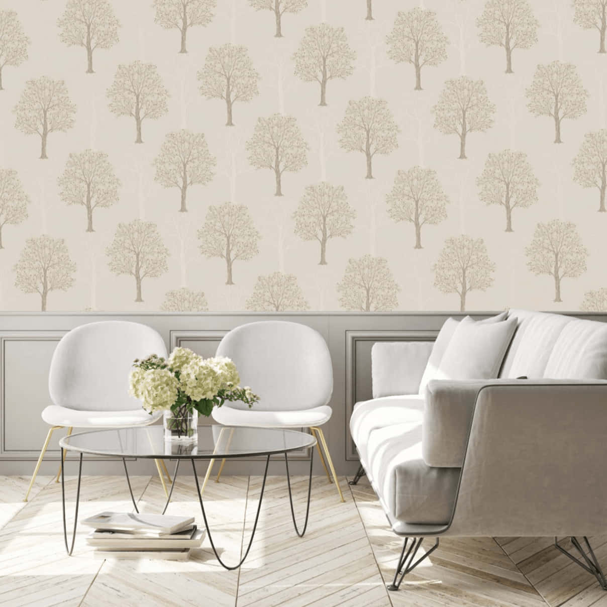 Living Area With Walls That Have Subtle Designs