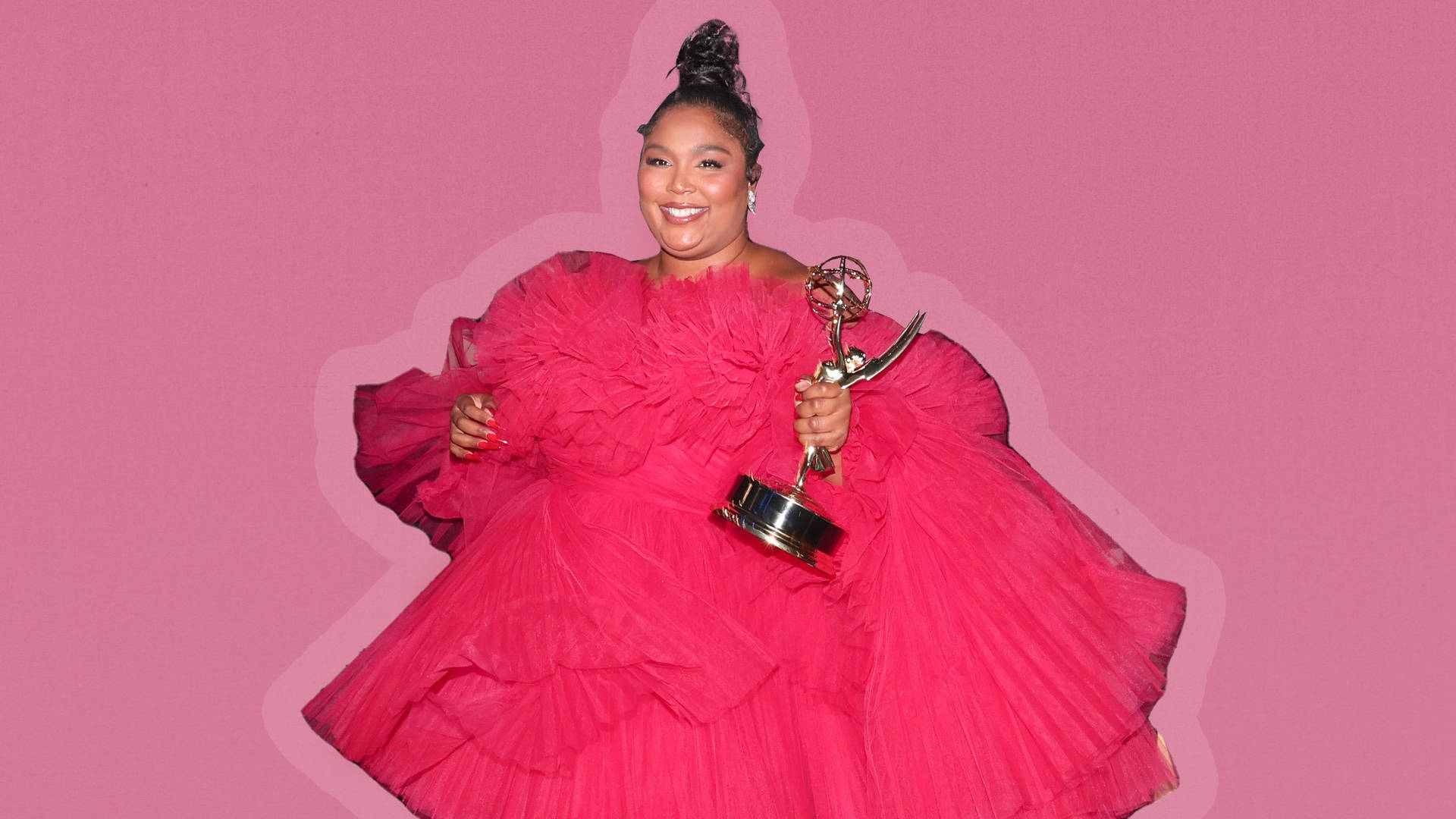 Lizzo Wearing Beautiful Magenta Frock Background