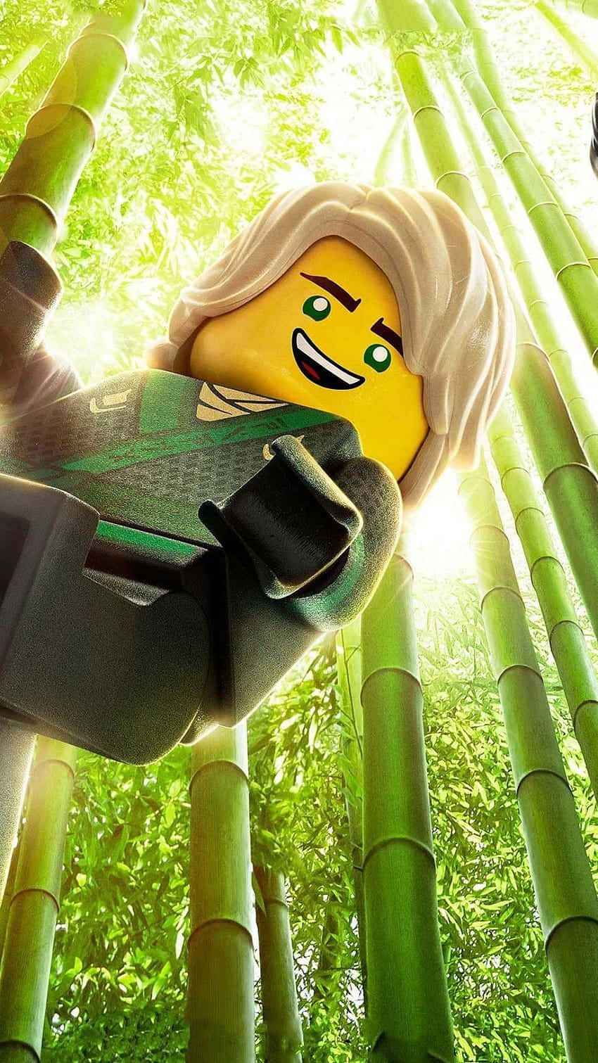 Lloyd Climbing Bamboo Tree In The Lego Ninjago Movie Background