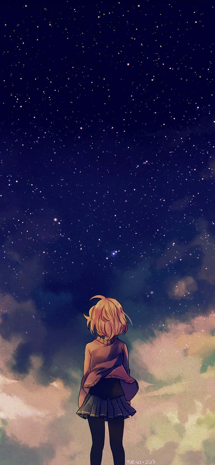 Lo Fi Anime Chill Girl Looking In Sky Background