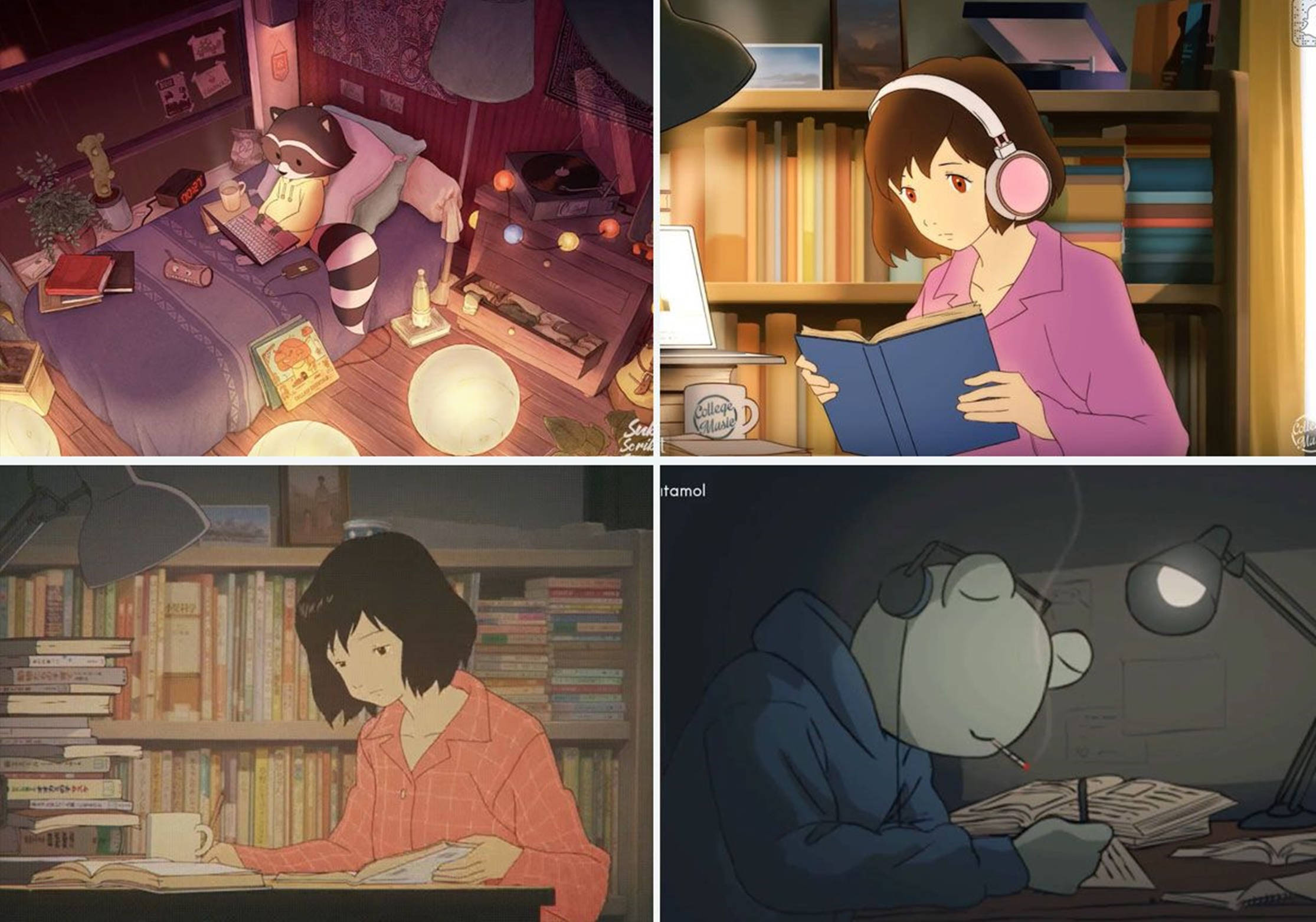 Lo Fi Anime Ghibli Characters Collage Background