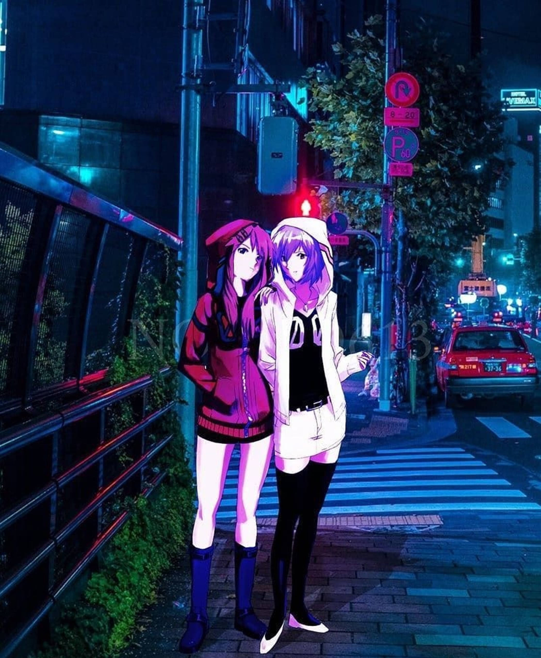 Lo-fi Anime Girl Exploring The Night City Background