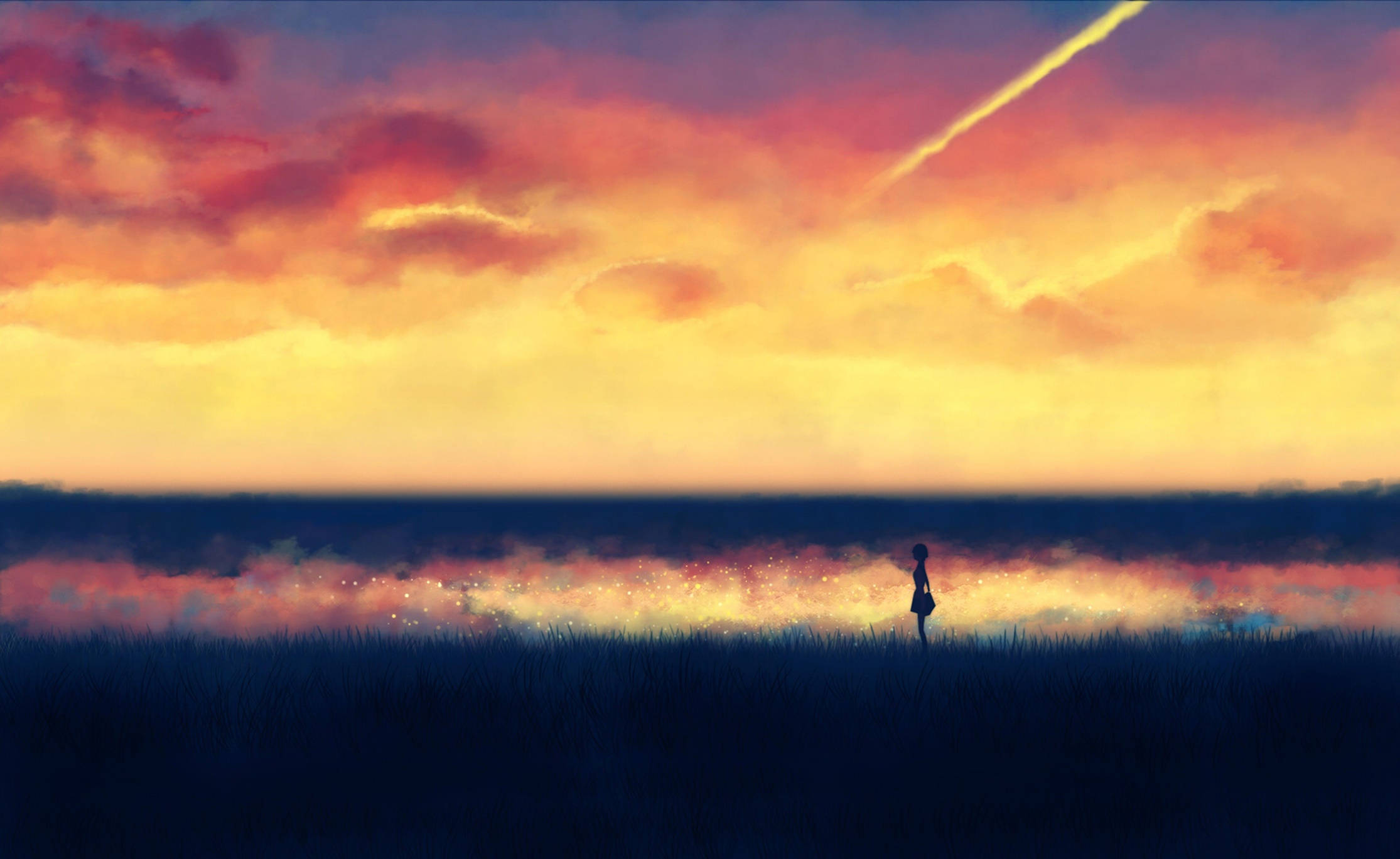 Lo Fi Anime Makoto Konno Sunset Silhouette Background
