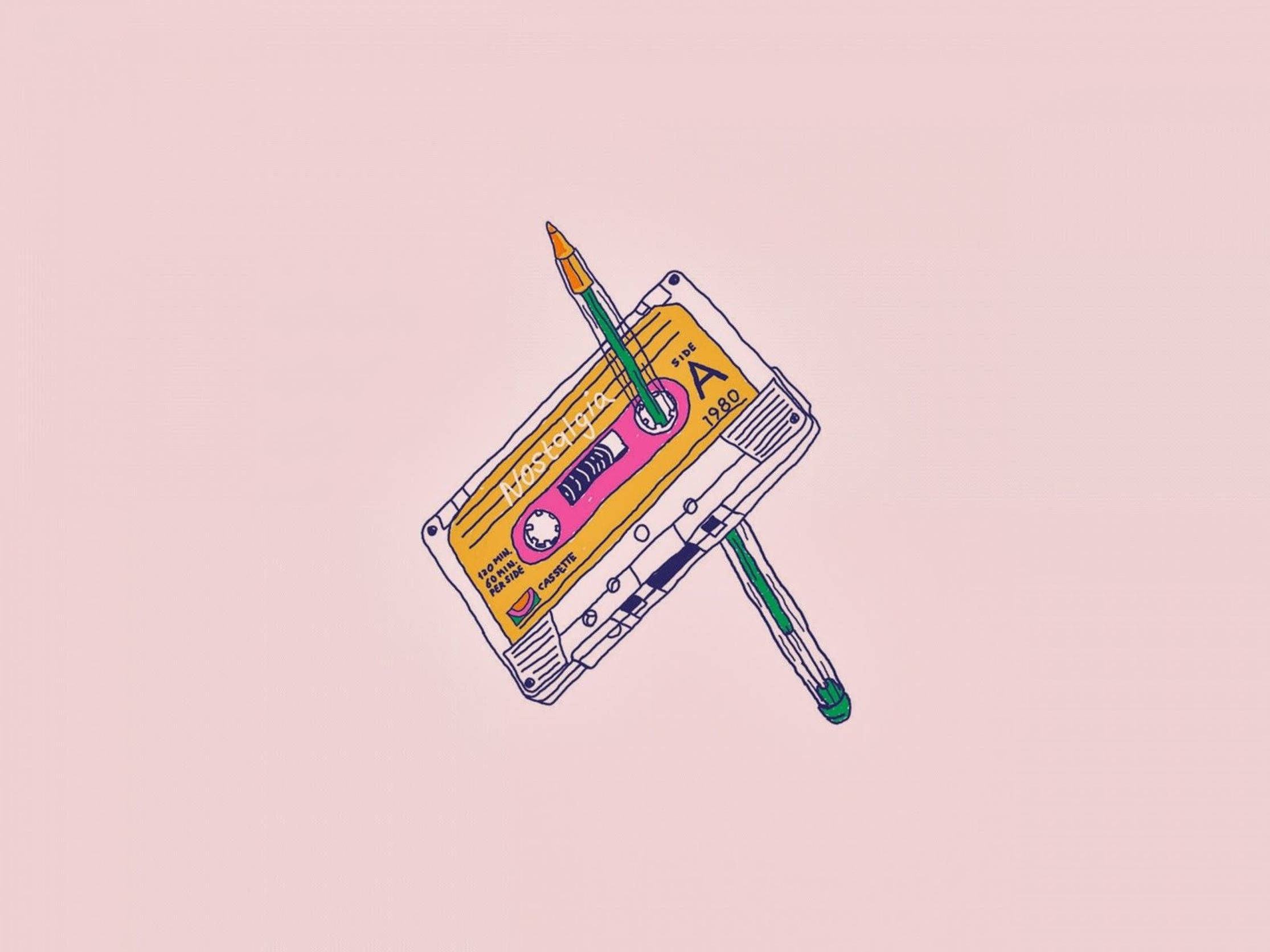 Lo Fi Anime Music Tape And Pencil Background