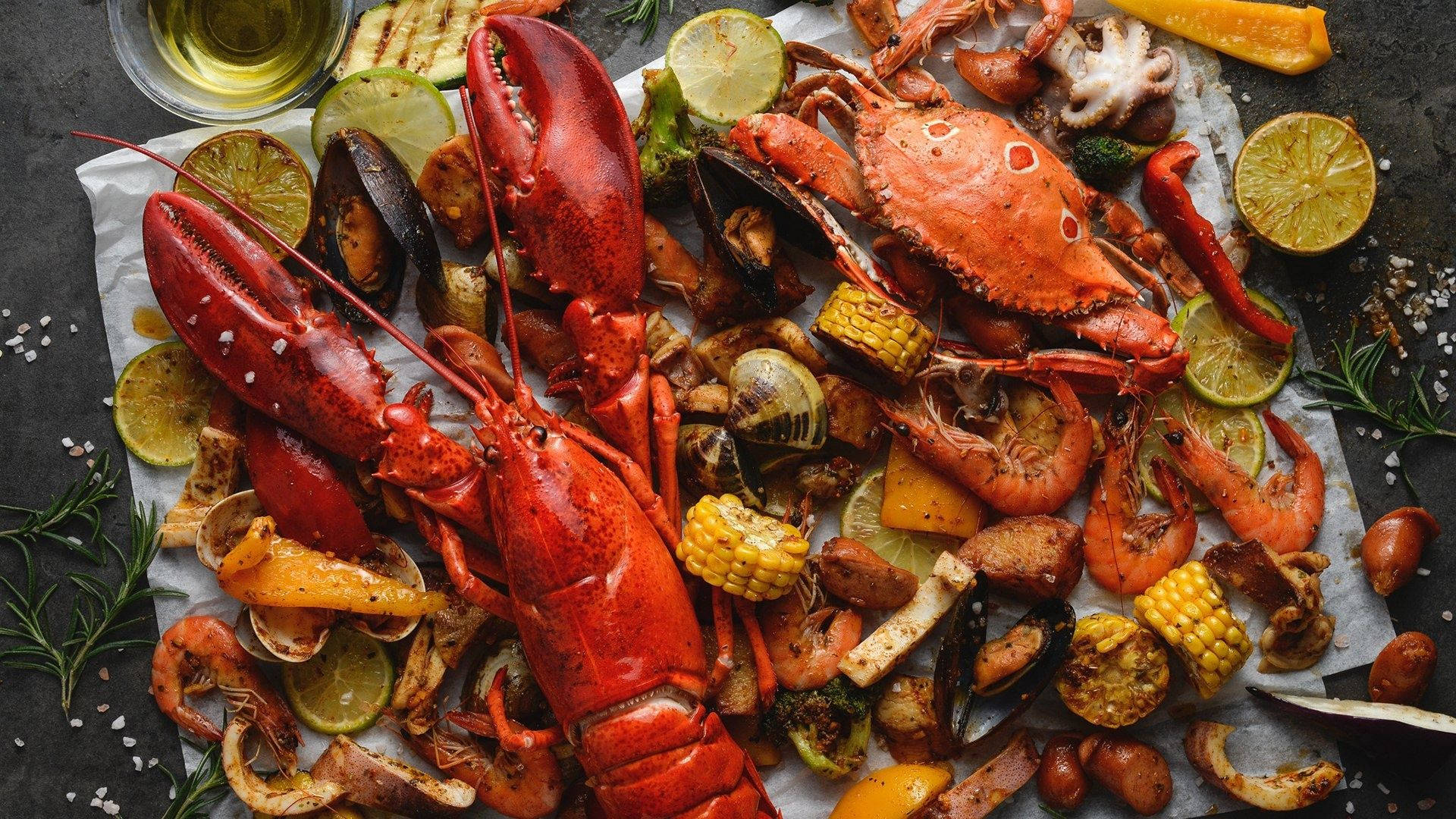 Lobster With Crabs And Corn Background