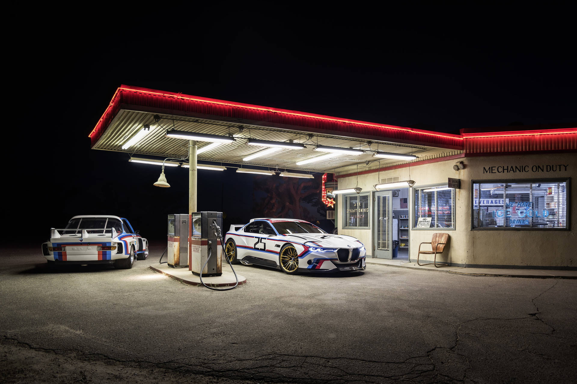 Local Gas Station At Night Background