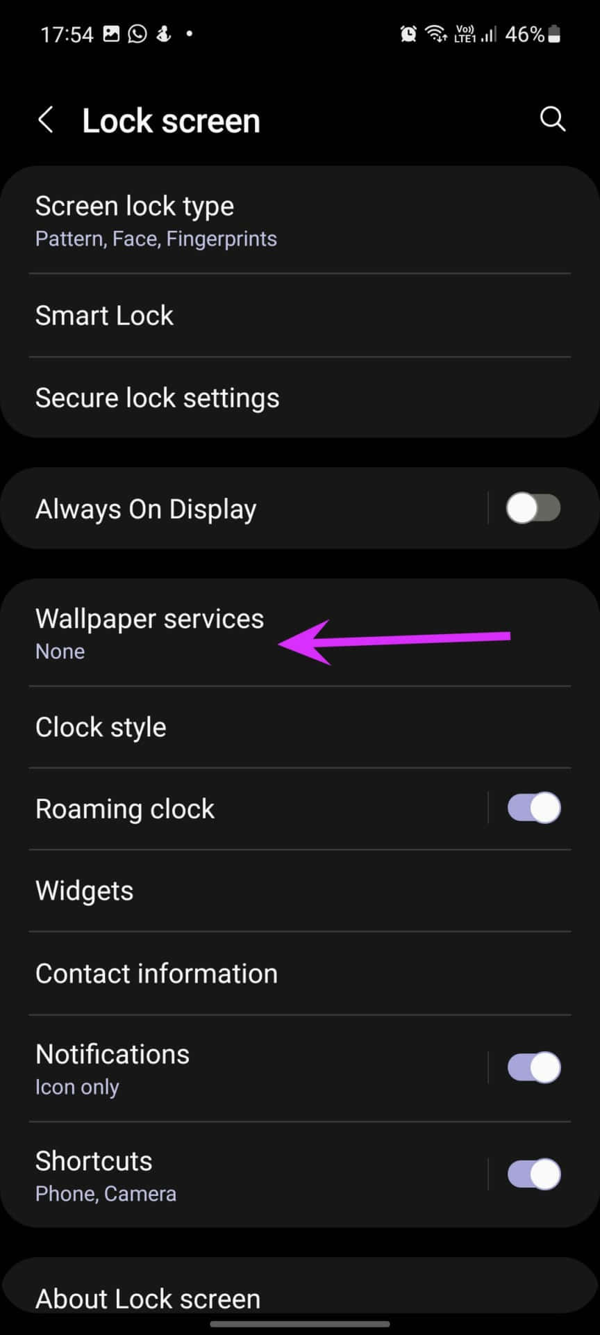 Lock Screen Settings On Samsung Galaxy S10e Background