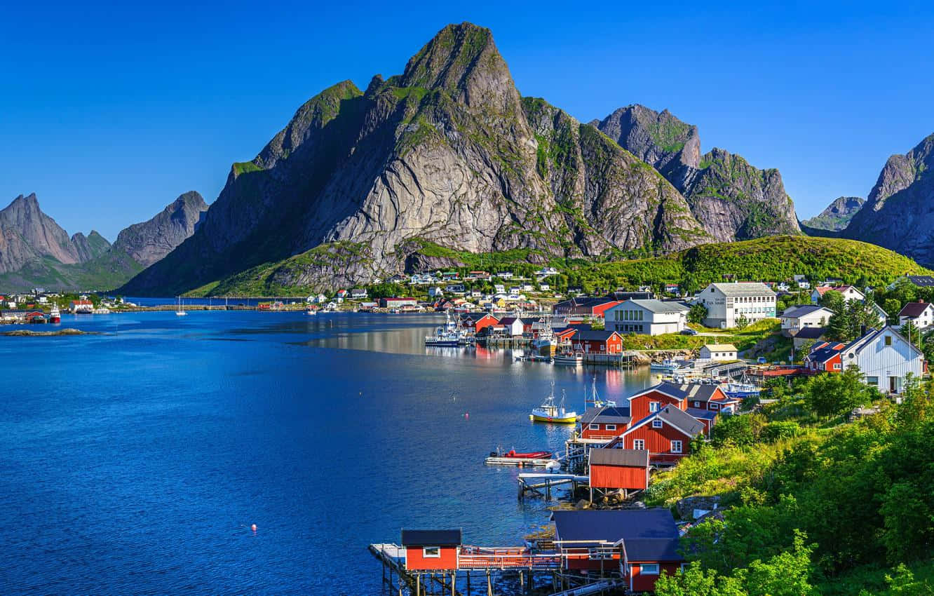 Lofoten_ Islands_ Norwegian_ Fishing_ Village Background