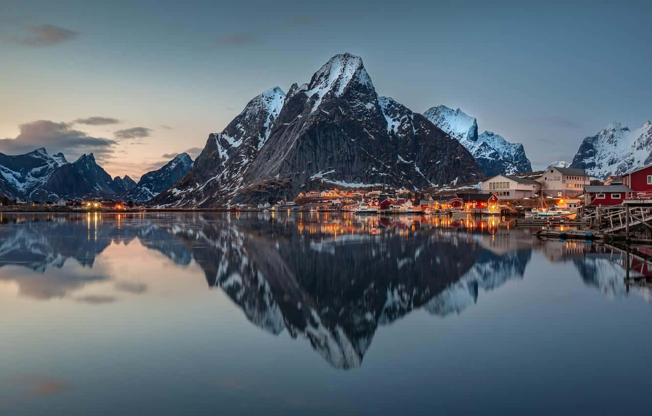 Lofoten Reflectionsat Twilight Background