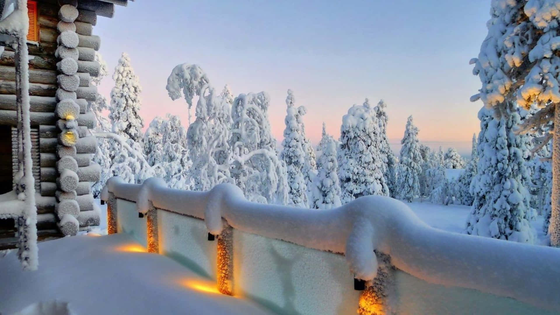 Log Cabin Covered In Snow 4k Background
