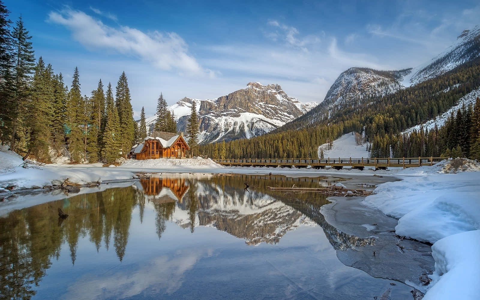 Log Cabin Snowy Surrounded By Nature Background