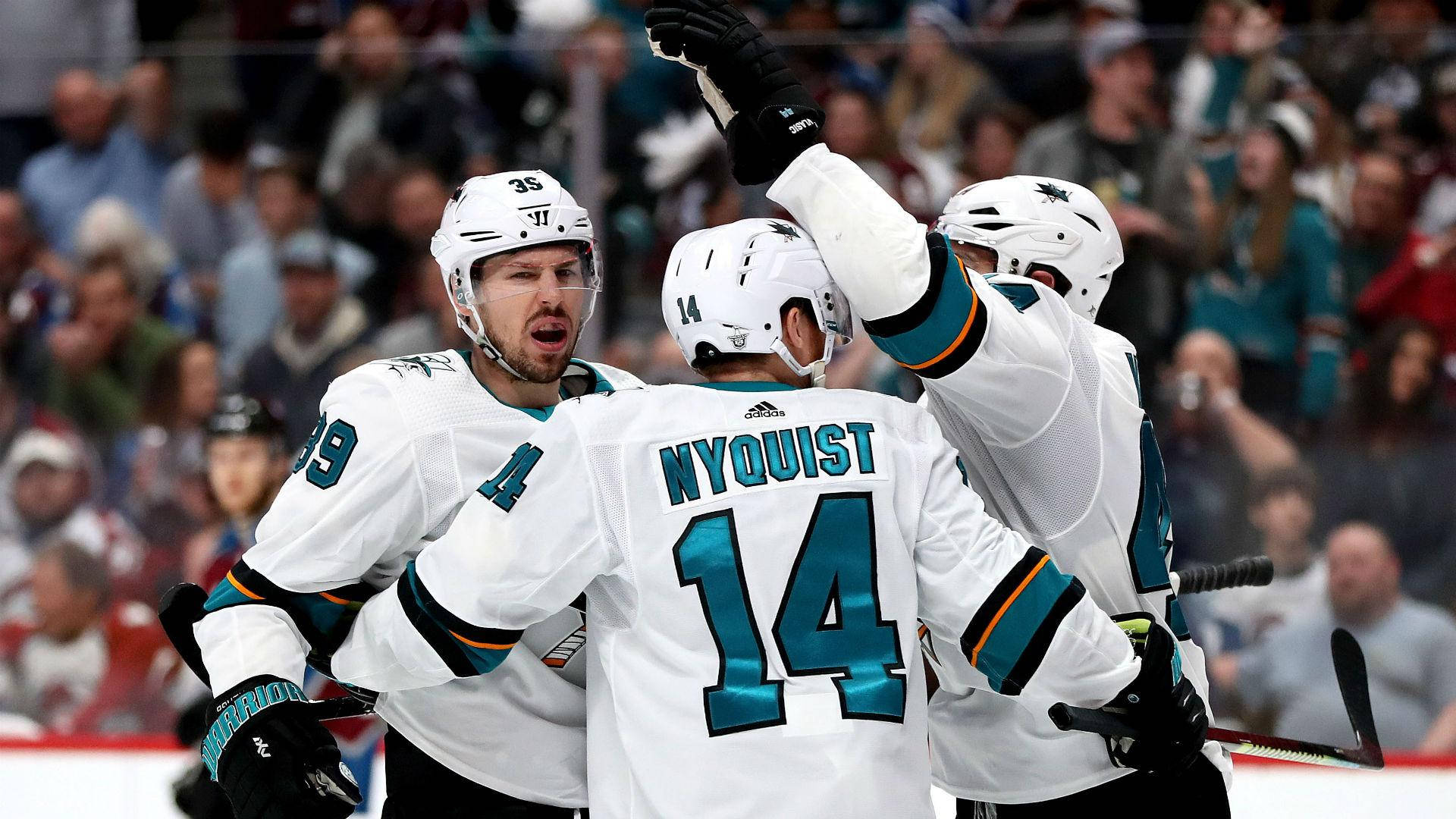 Logan Couture Celebrating His Triumph In 2019 Against The Colorado Avalanche.