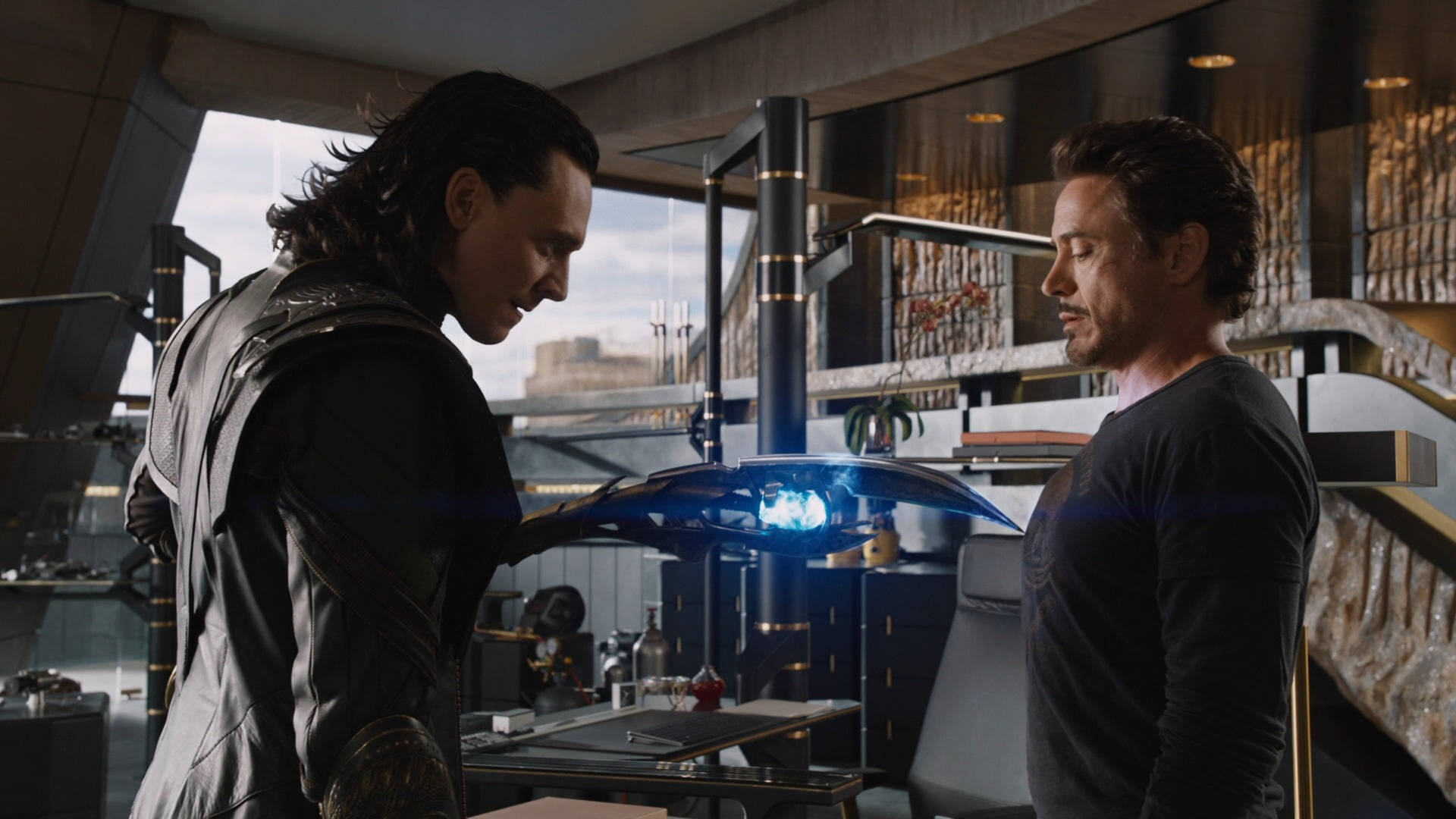 Loki And Tony Stark Faceoff Background