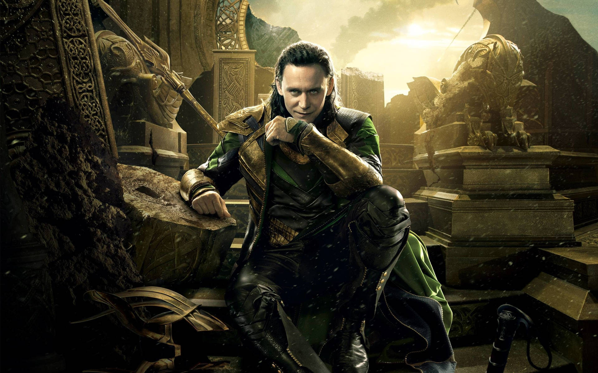 Loki On Ruined Throne Background