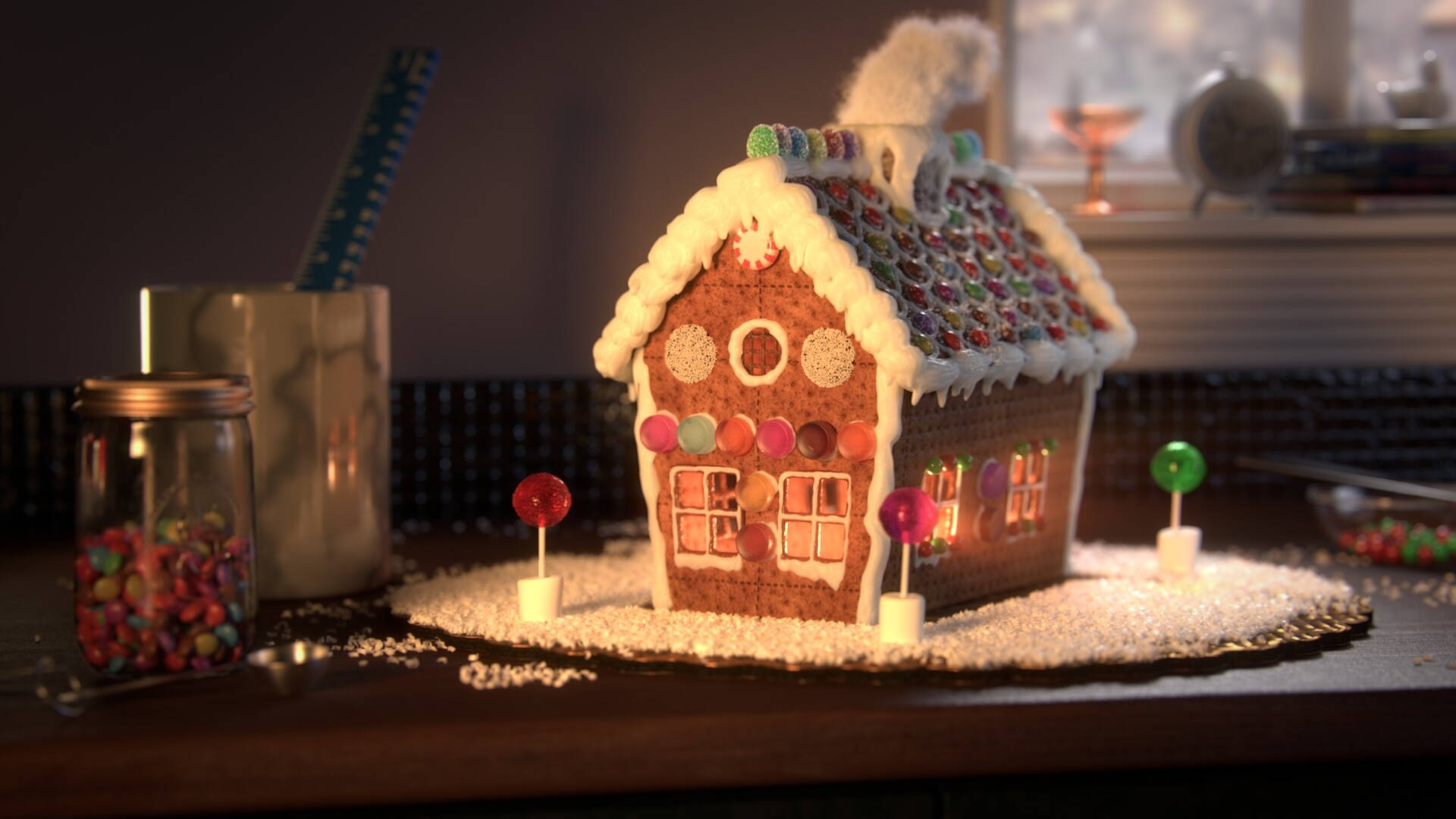 Lollipop Themed Gingerbread House Background