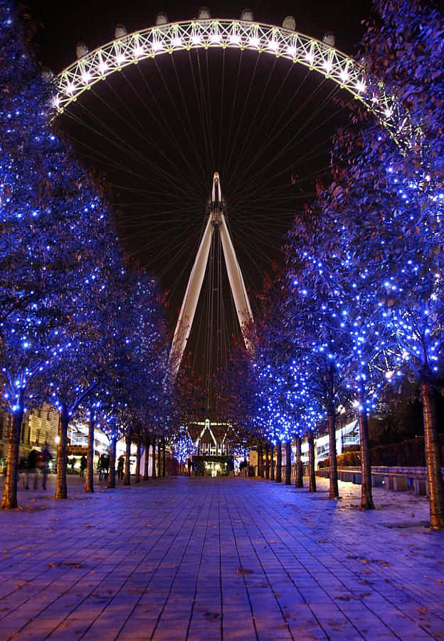 London Eye View And Trees In Purple