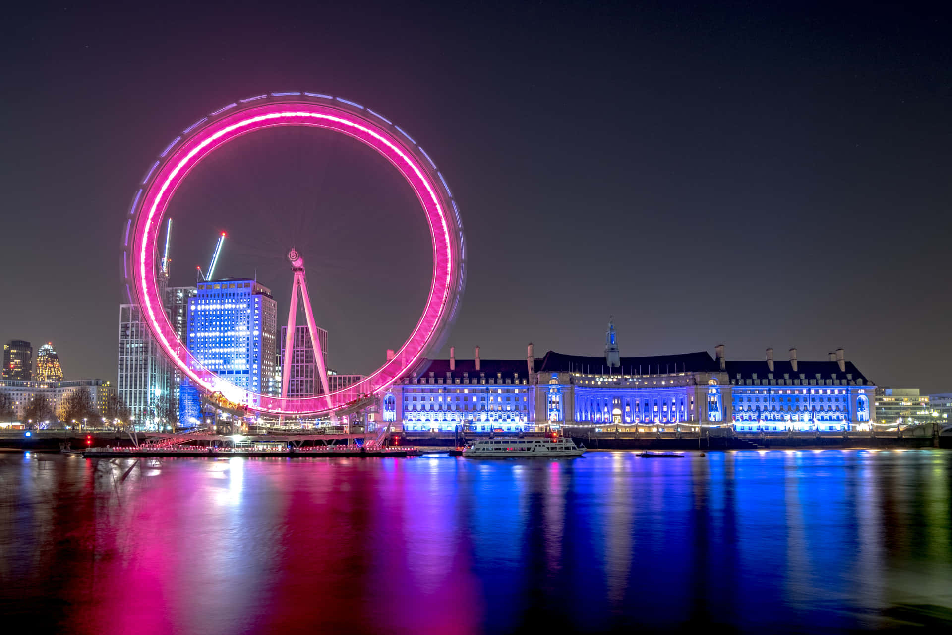 London Eye With Pink Lights
