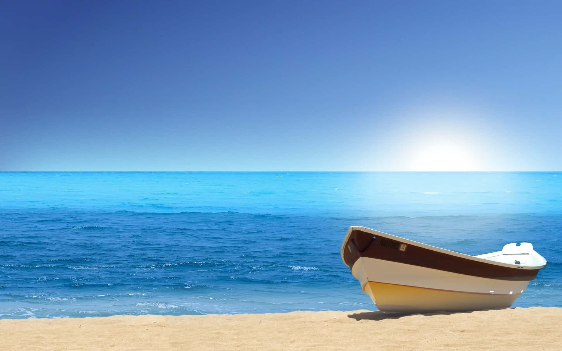 Lone Boat Beach Sunny Day Background