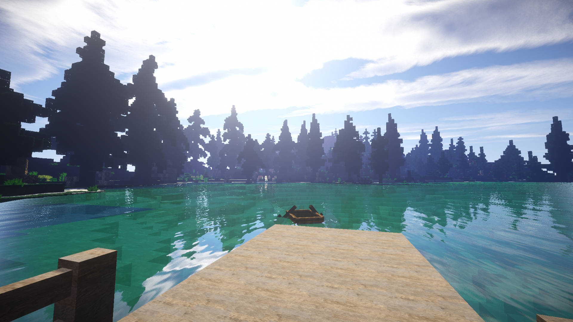 Lone Boat In Giant Lake 2560x1440 Minecraft Background