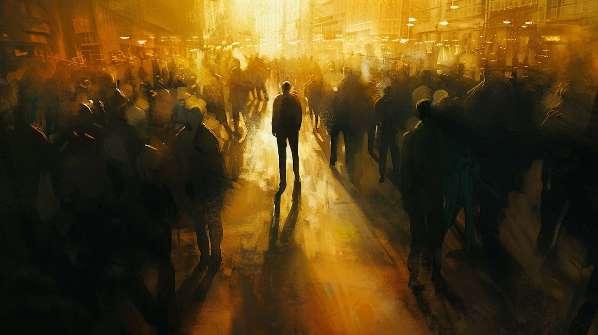Lone_ Figure_ Amidst_ Crowd Background