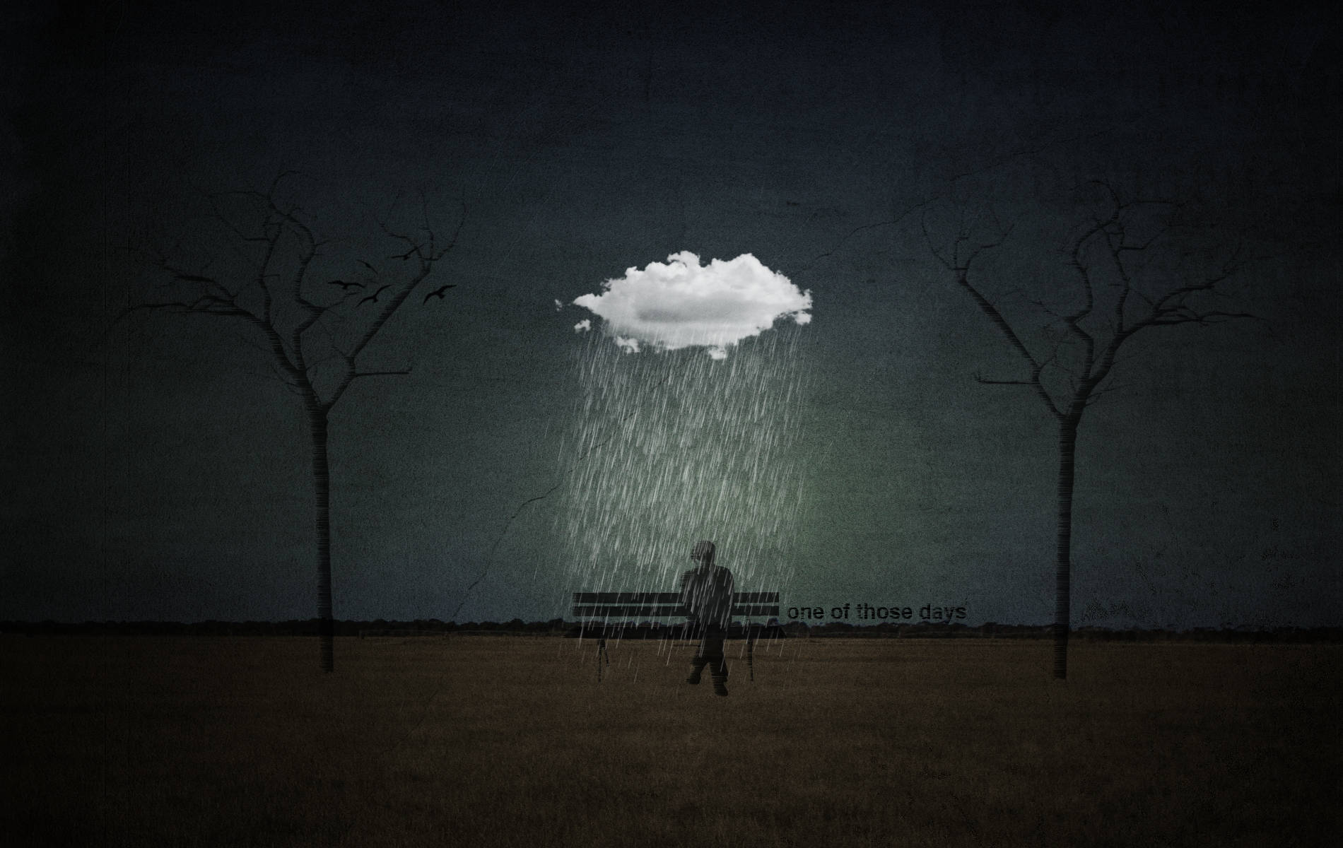 Lone Man Under A Rain Cloud Using His Phone