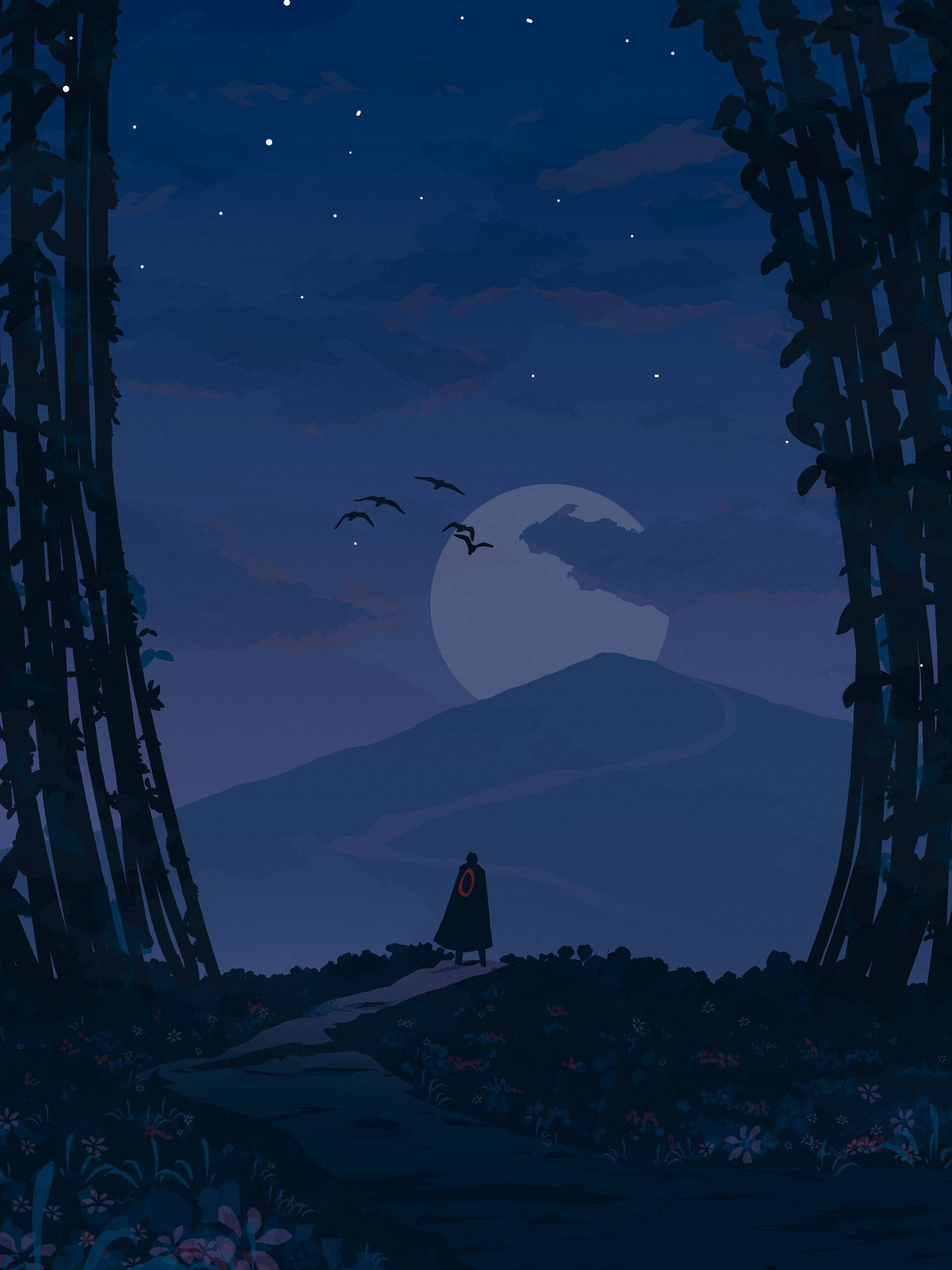 Lone Man With Cape Using Phone Background