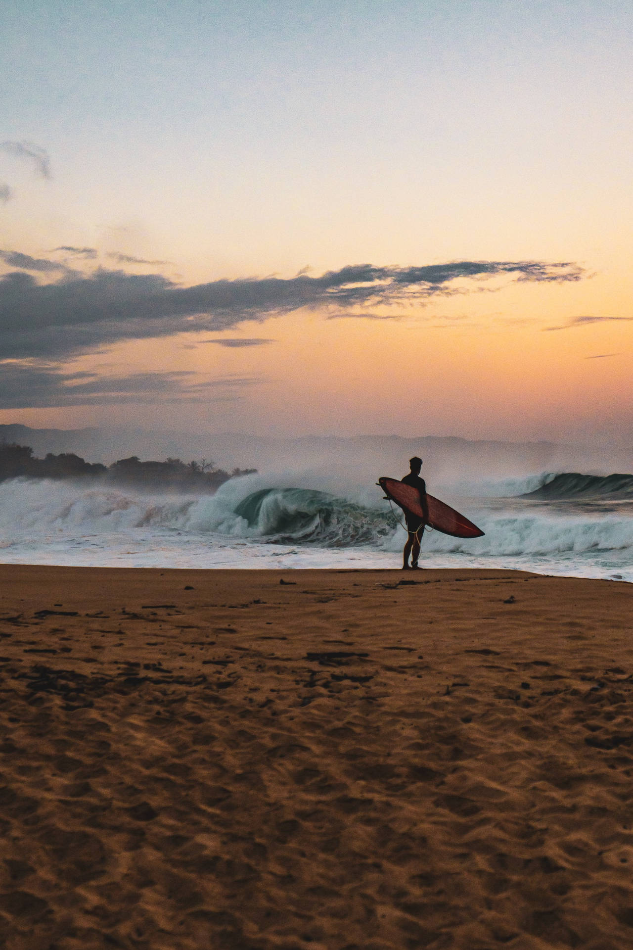 Lone Surfer Beach Wave Iphone Background