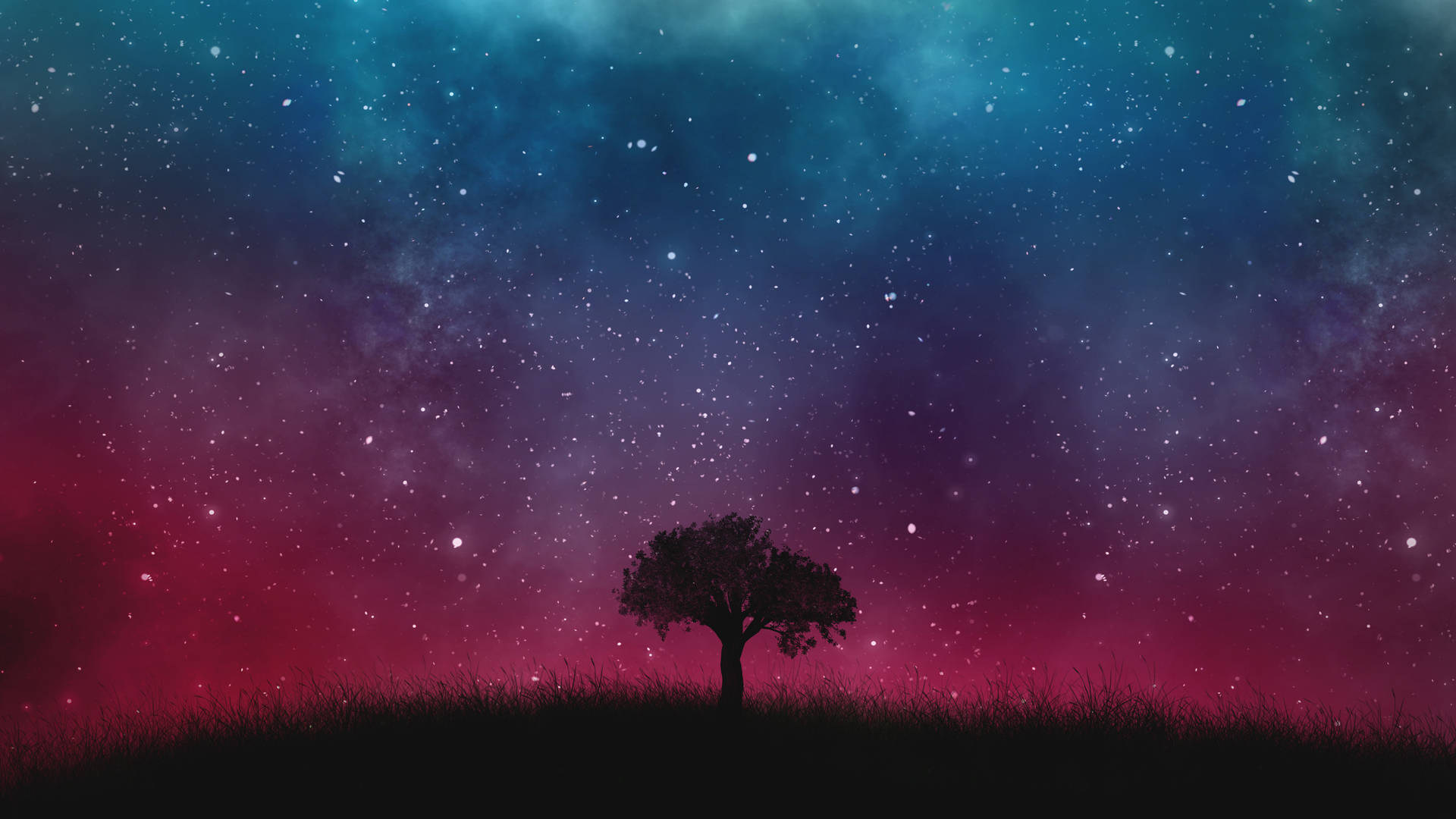 Lone Tree In A Starry Night Background