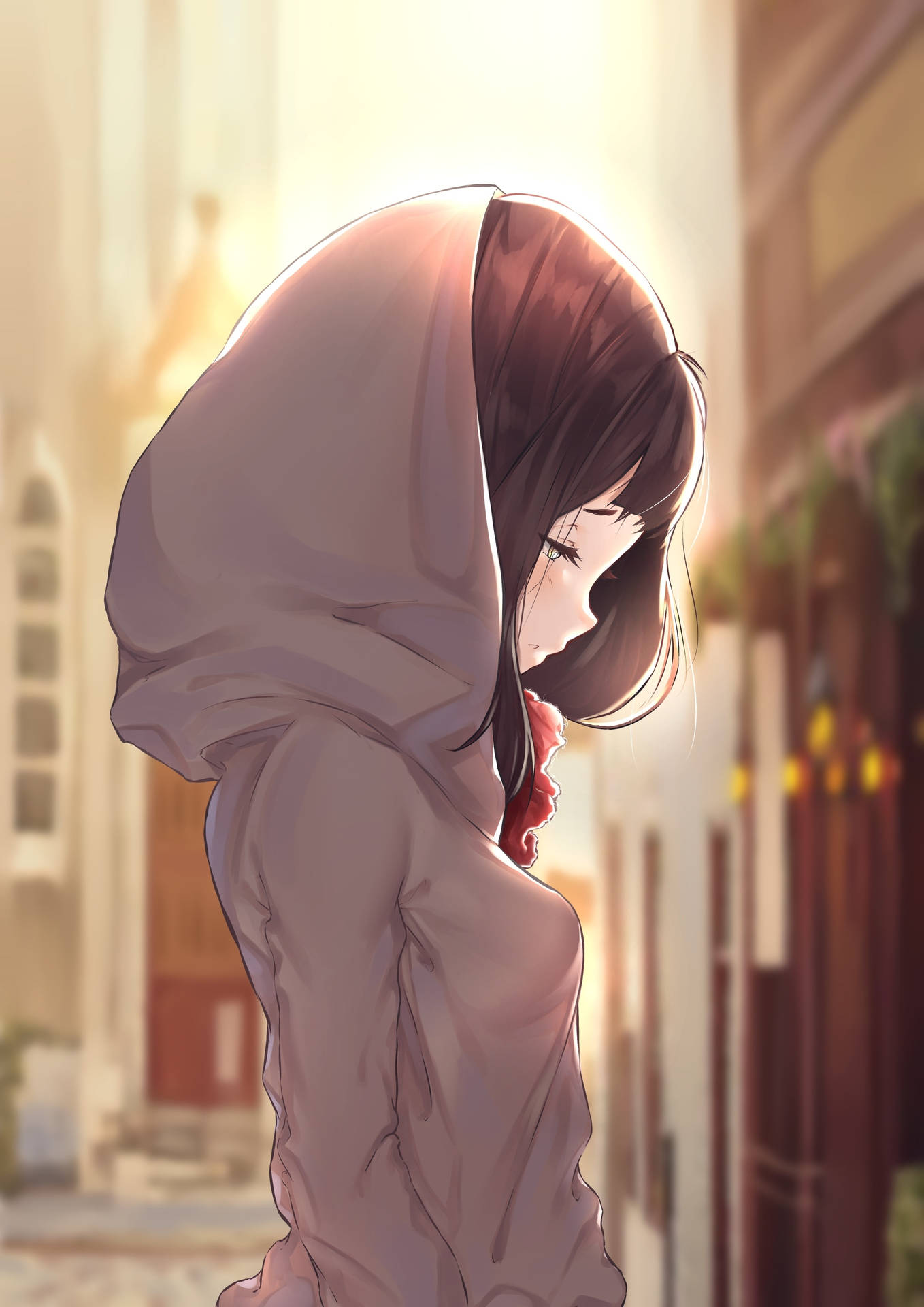 Lonely Anime Girl Hoodie Background