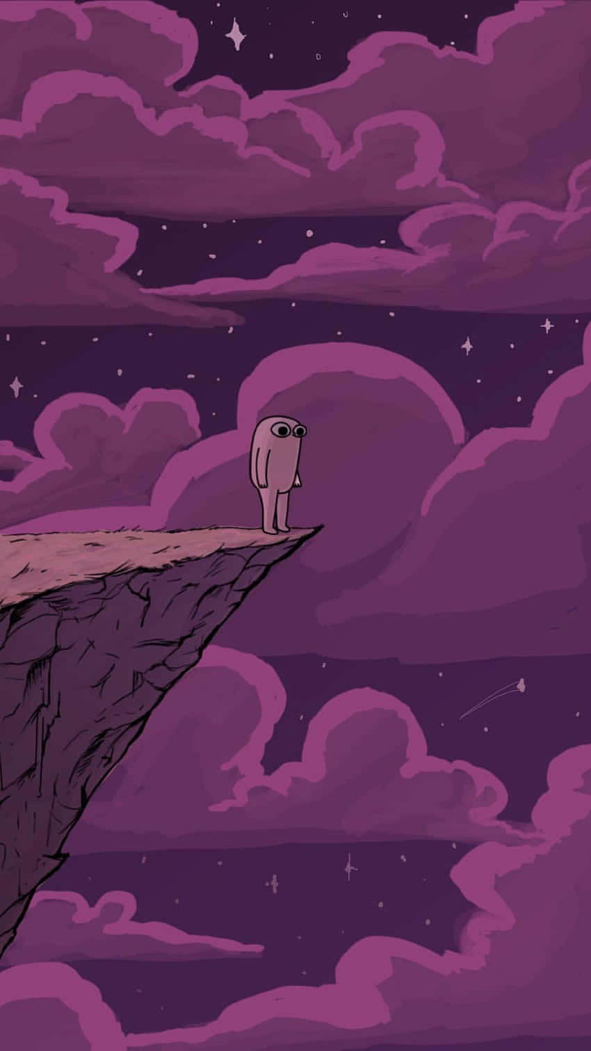 Lonely Cartoon Character Cliff Edge Night Sky Background