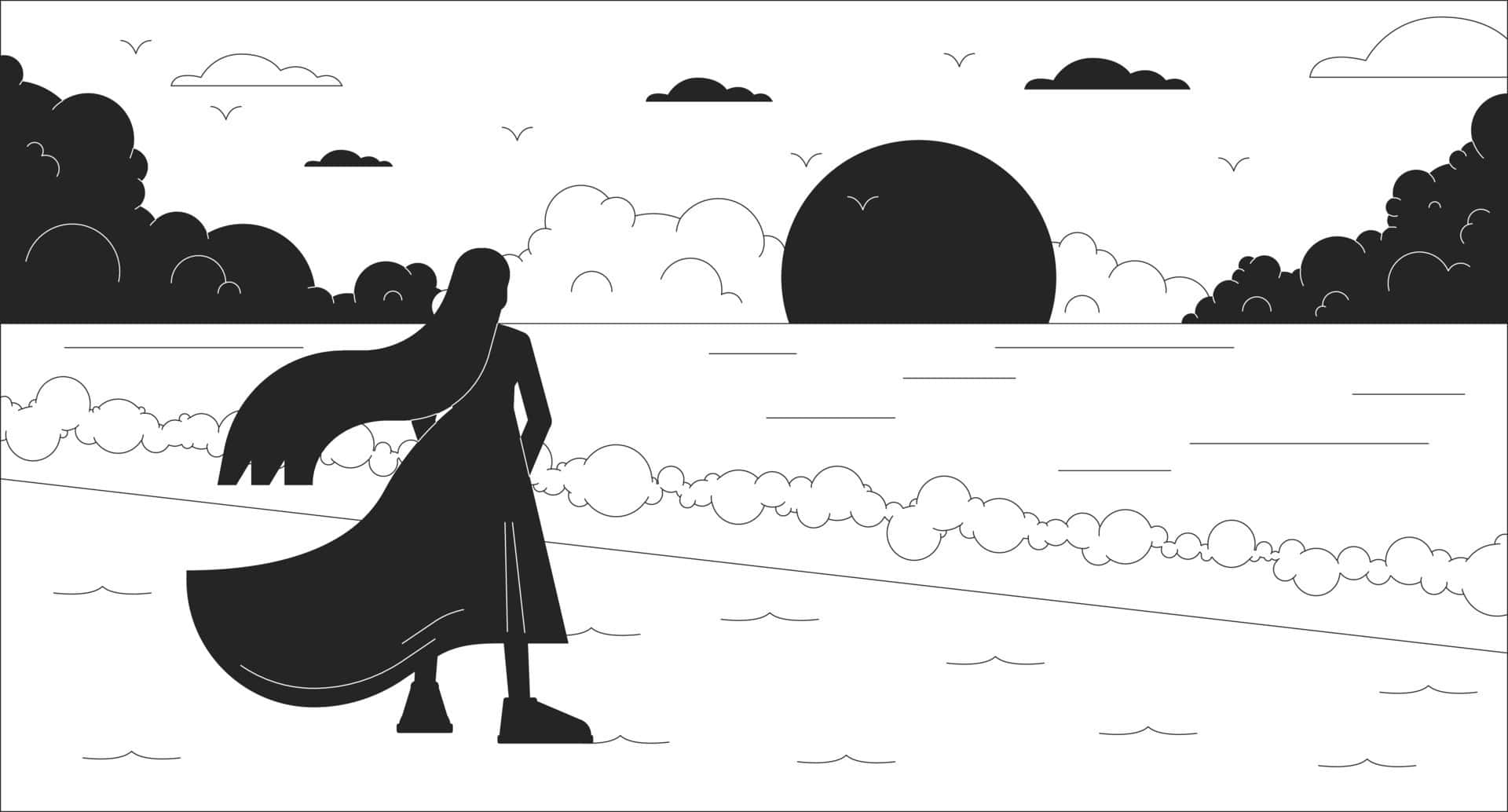 Lonely Figure Sunset Silhouette Background