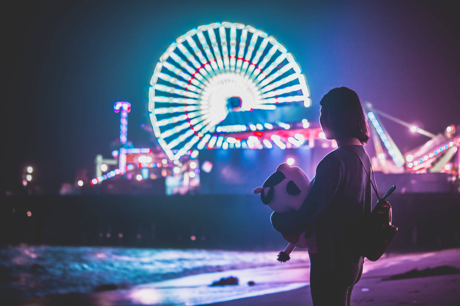 Lonely Girl At Theme Park Background