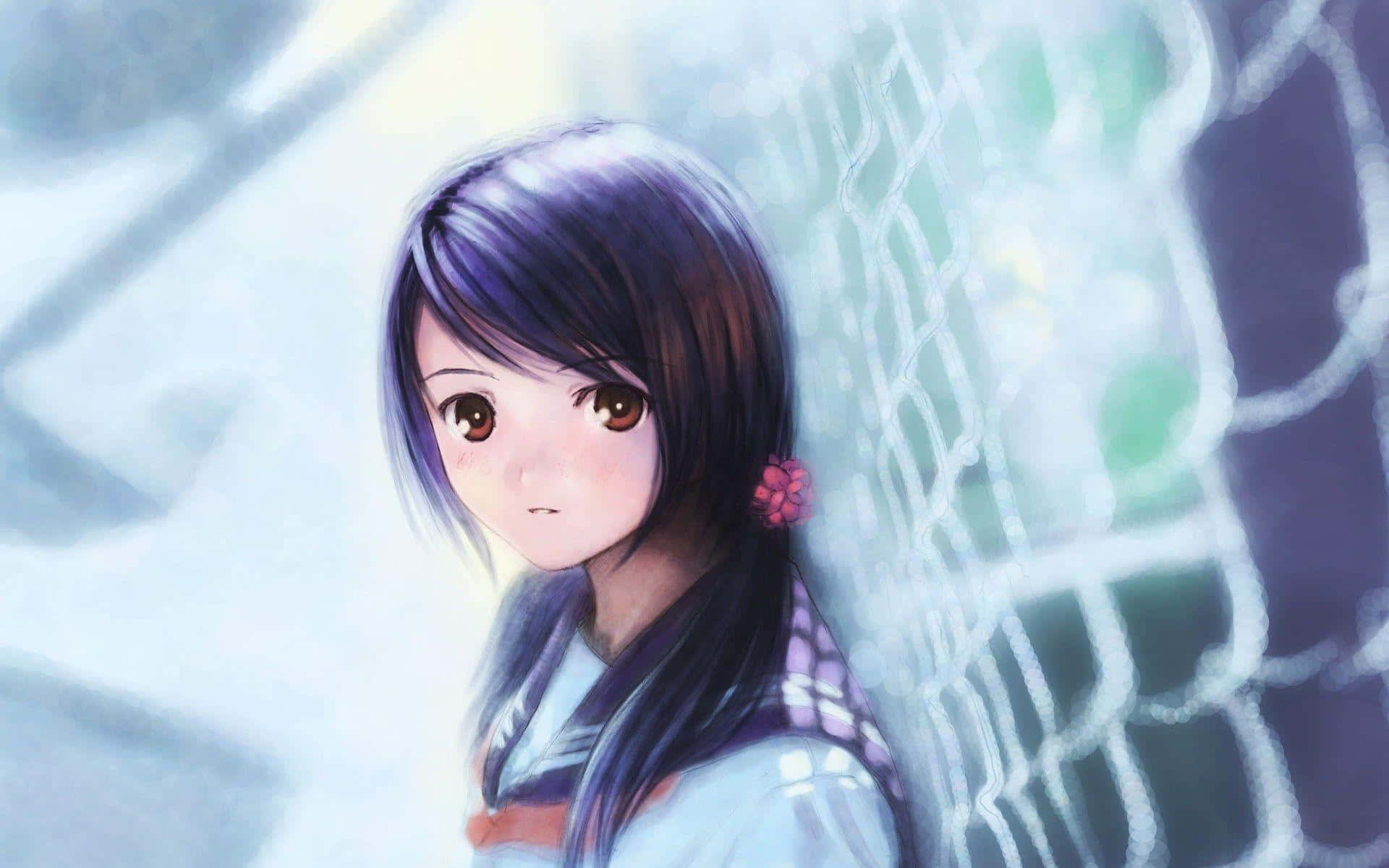 Lonely Pretty Schoolgirl Anime Cartoon Background