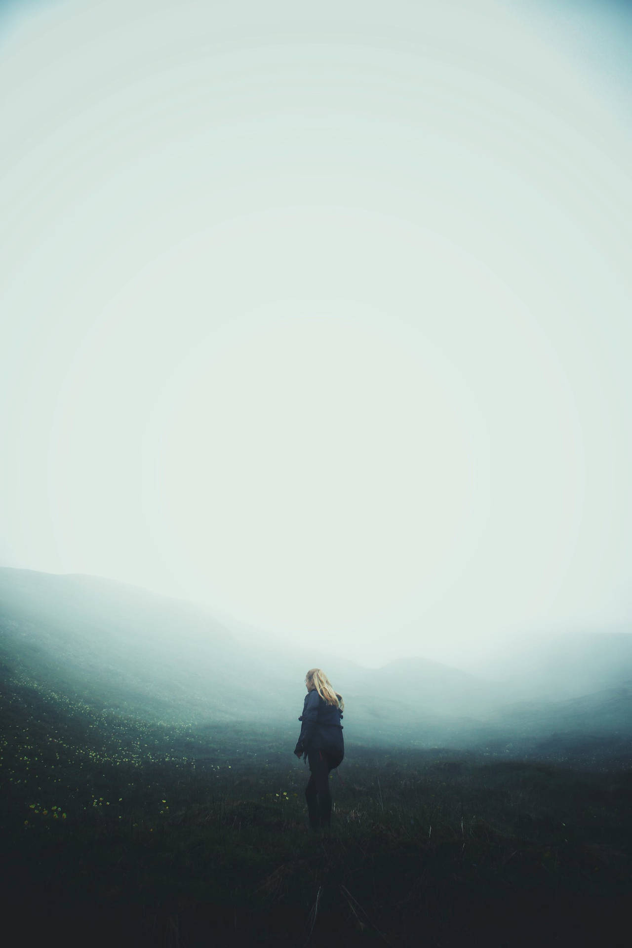 Lonely Woman Standing Alone Background