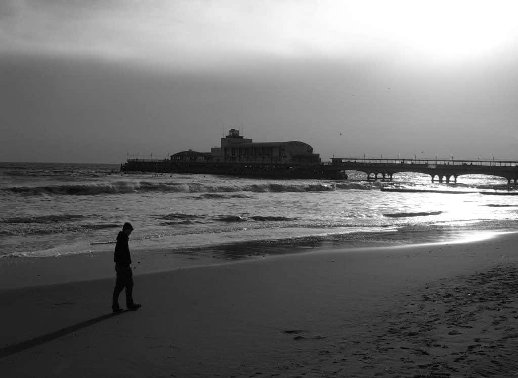 Loner In Beach Black And White