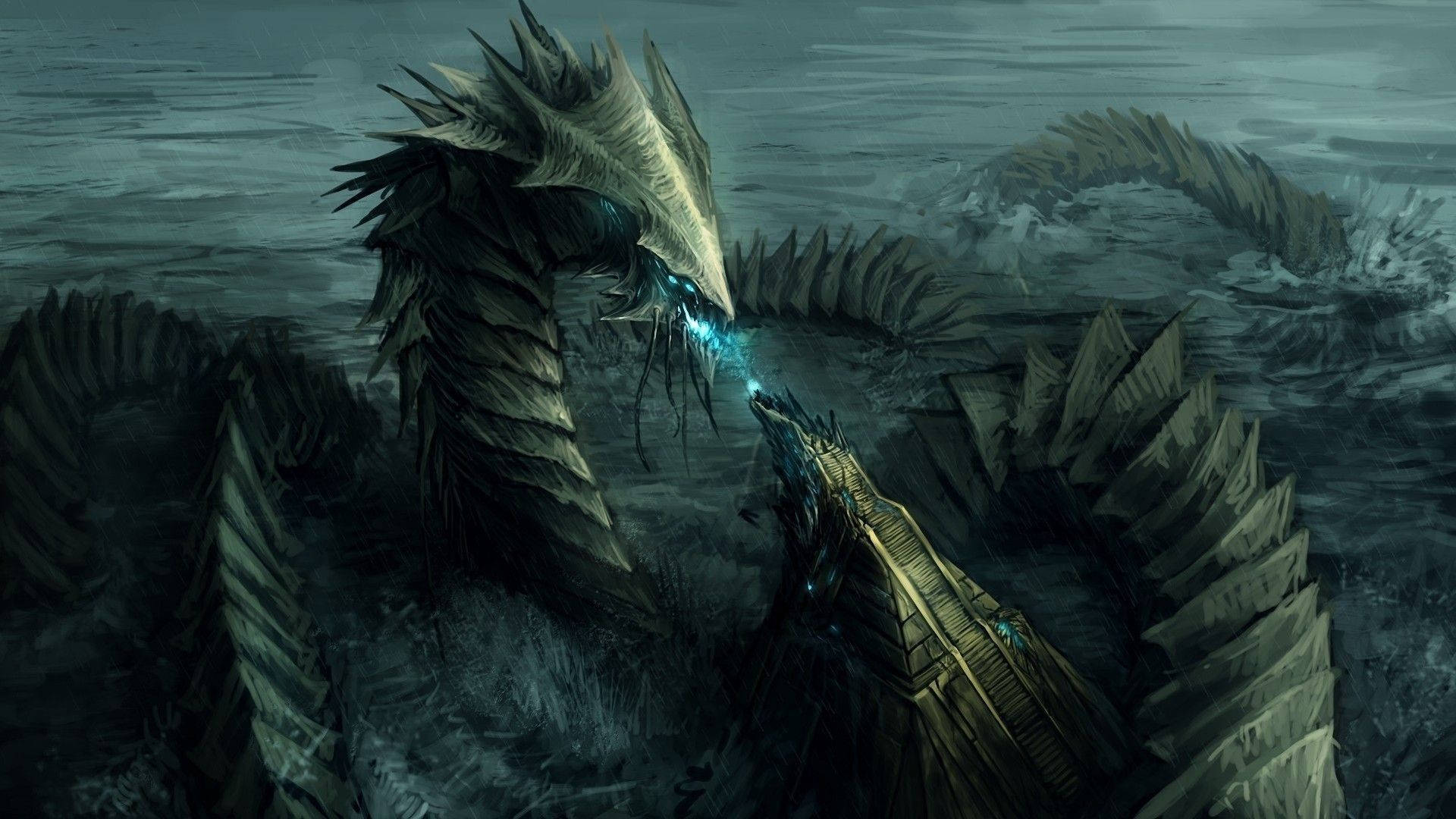 Long And Giant Water Dragon Background