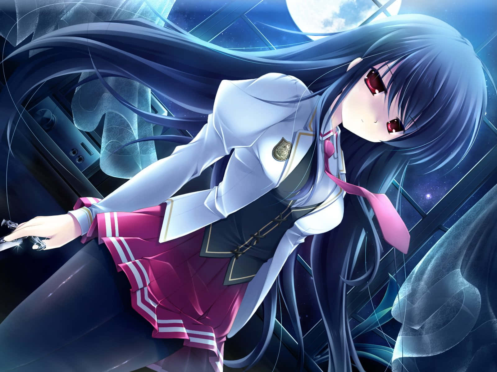 Long Black Hair Girl Uniform Background