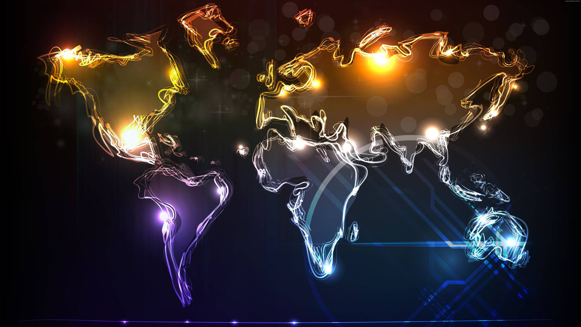 Long Exposure Lights World Map 4k Background