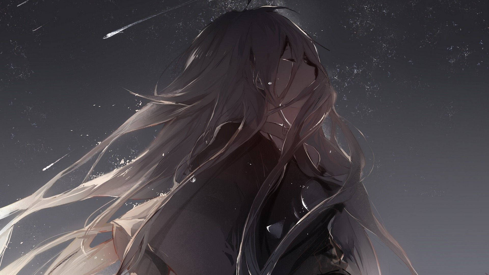 Long-haired Depressed Anime Girl Background