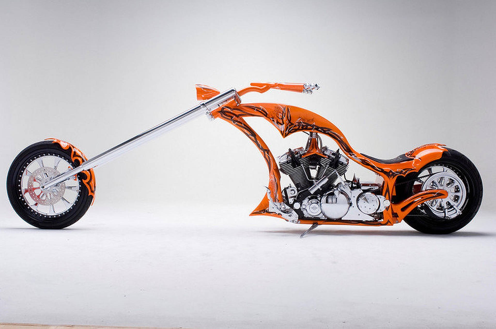 Long Orange Chopper Motorcycle