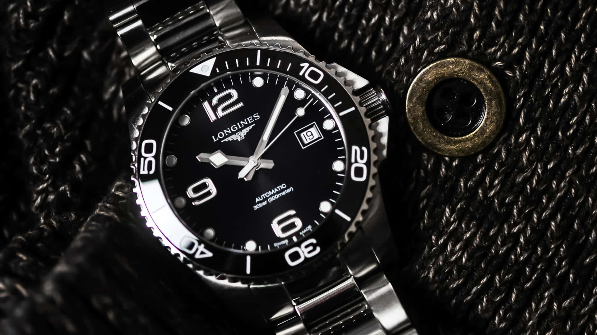 Longines Hydroconquest Watch Placed On A Fabric Background