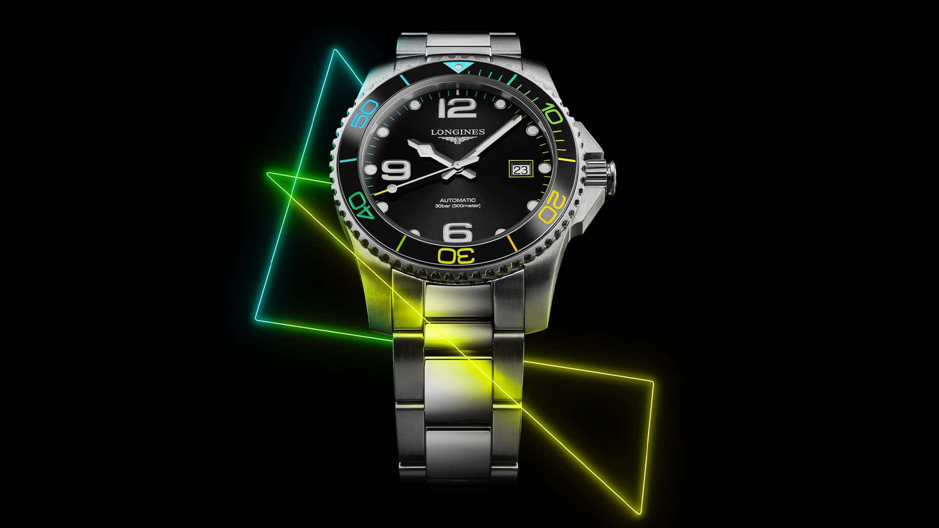 Longines Silver Watch With Digital Effects Background